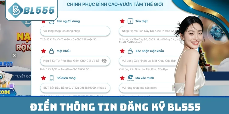 Điền thông tin đăng ký BL555 theo như trang chủ hiển thị